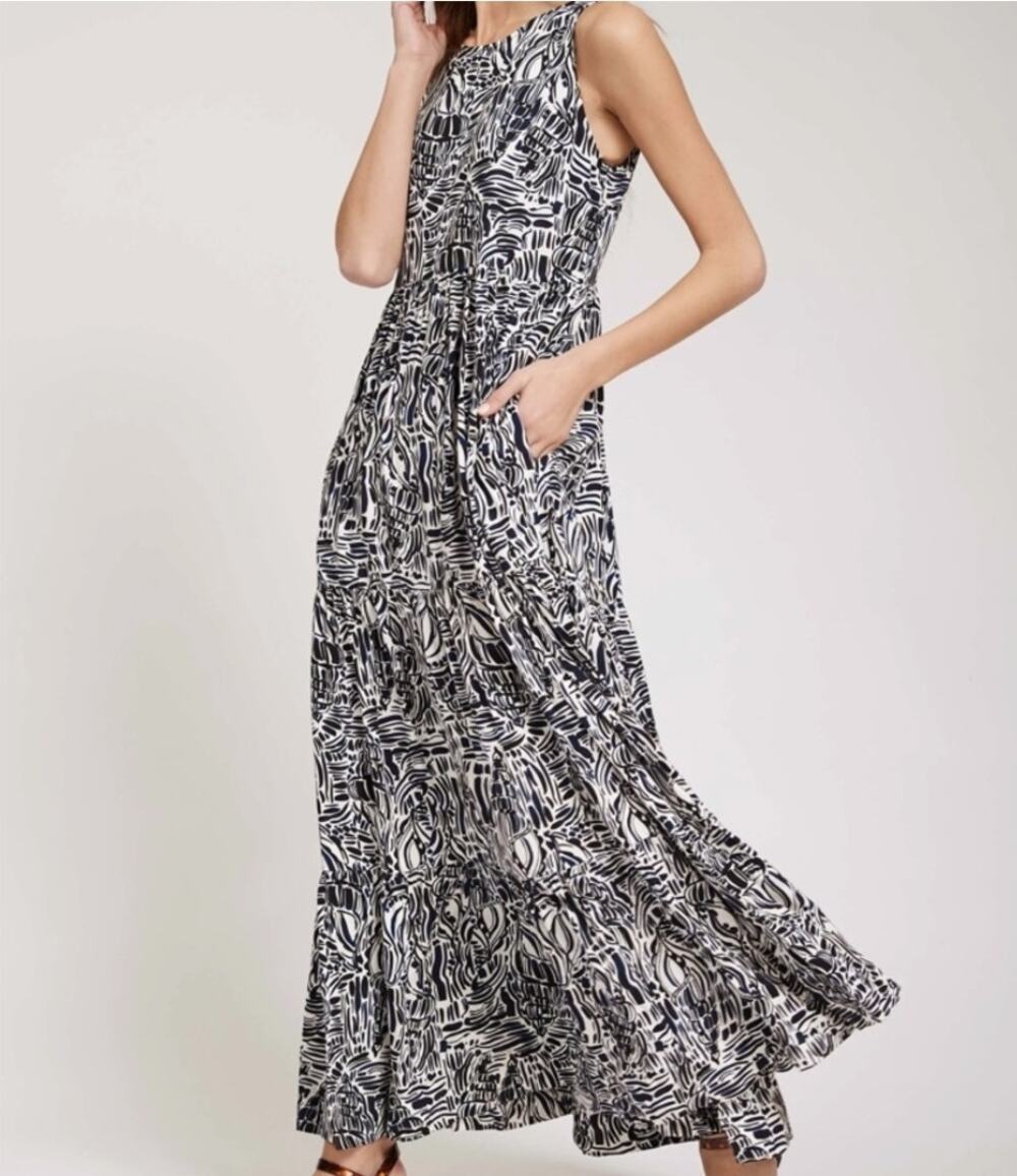 Tyler Böe Blue & White Seashell Print Rachel Maxi Dress Women's Small